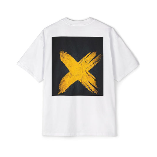 Oversized Men's Tee β Yellow Brush X Graphic with Vertical Japanese Text