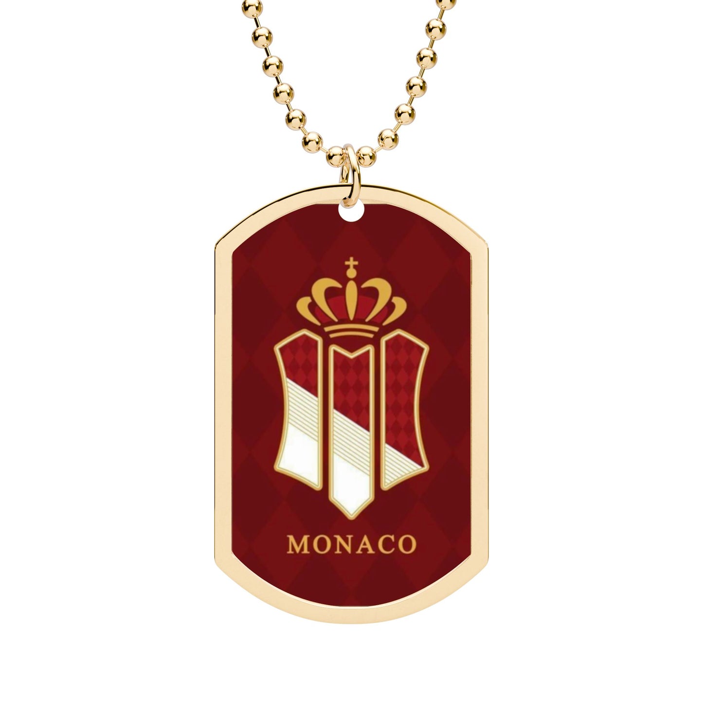Monaco Crest Dog Tag Necklace — Gold or Silver Chain
