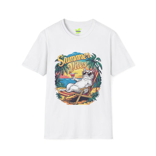 Summer Vibes Cat T-Shirt - Unisex Softstyle Tee for Relaxation and Fun