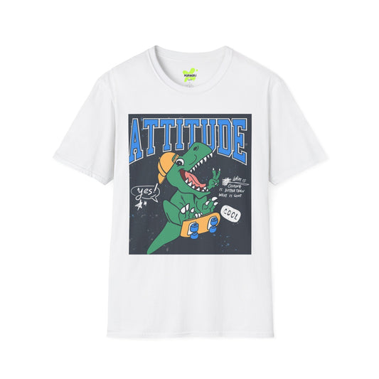 Dino Attitude T-Shirt, Fun Graphic Tee, Casual Wear, Gift for Kids, Skateboarder Shirt, Cool Dinosaur Apparel