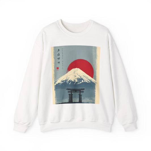 Sweatshirt — Retro Japanese Mount Fuji Art with Rising Sun & Torii Gate