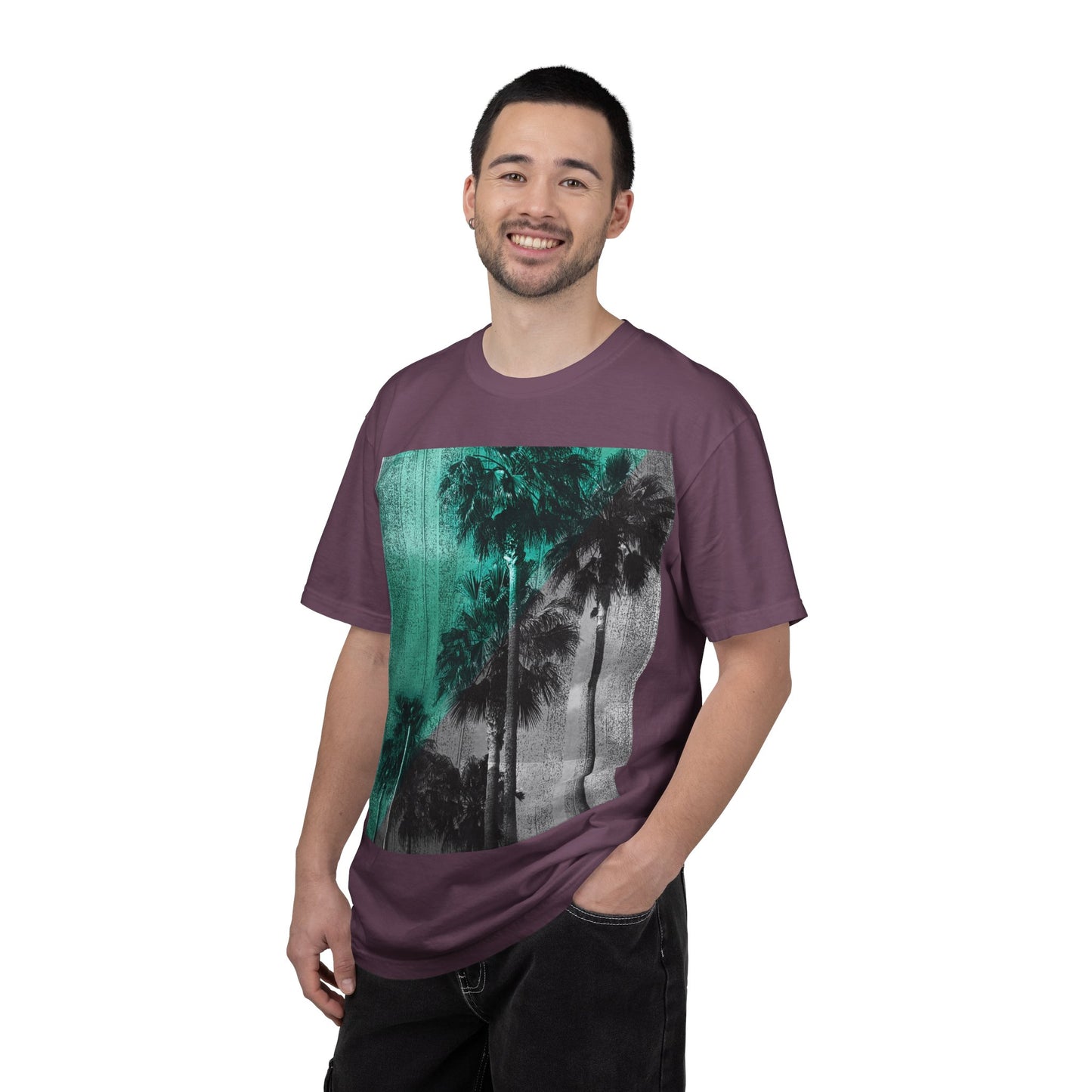 Palm Trees Photo Tee — Vintage Teal Sunset T-Shirt