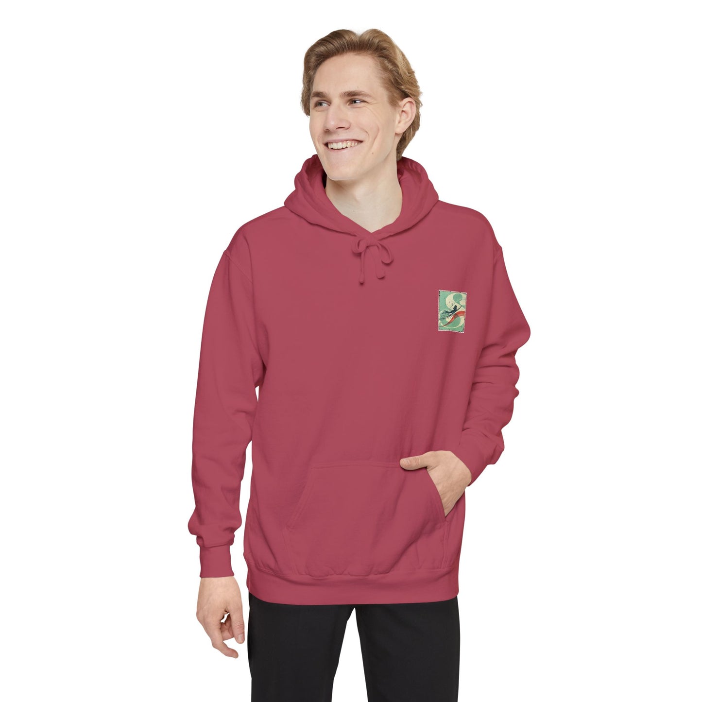 White Hoodie with Retro Skate Sticker Graphic — Vintage Skateboard Design