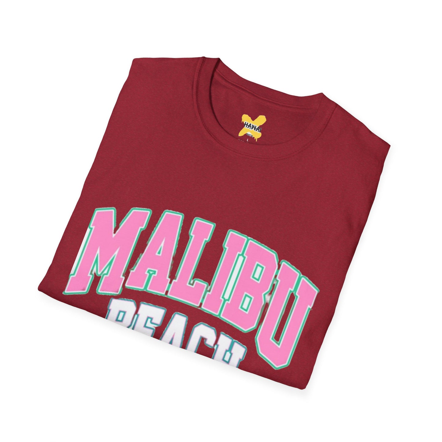 Malibu Beach Graphic T-Shirt - Unisex Softstyle Tee for Summer Vibes