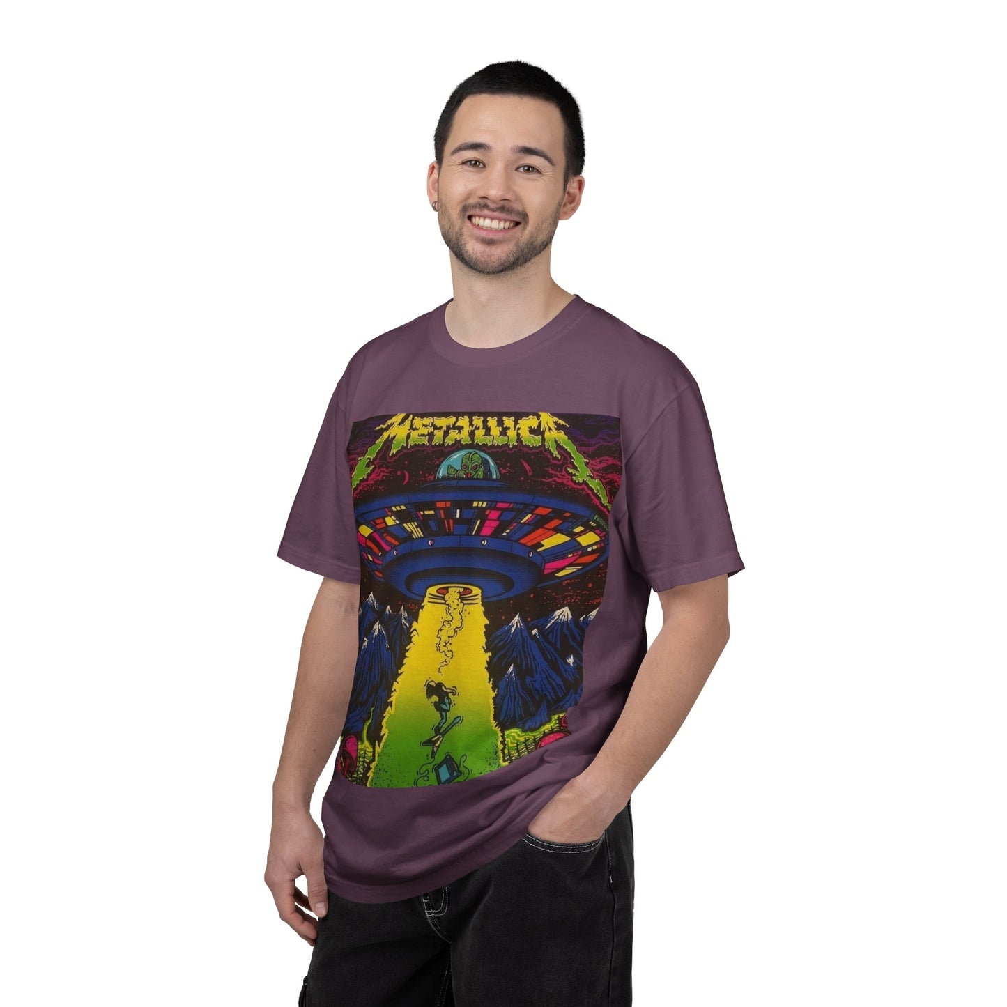Alien Invasion Graphic T‑Shirt — Retro UFO Band Poster Style