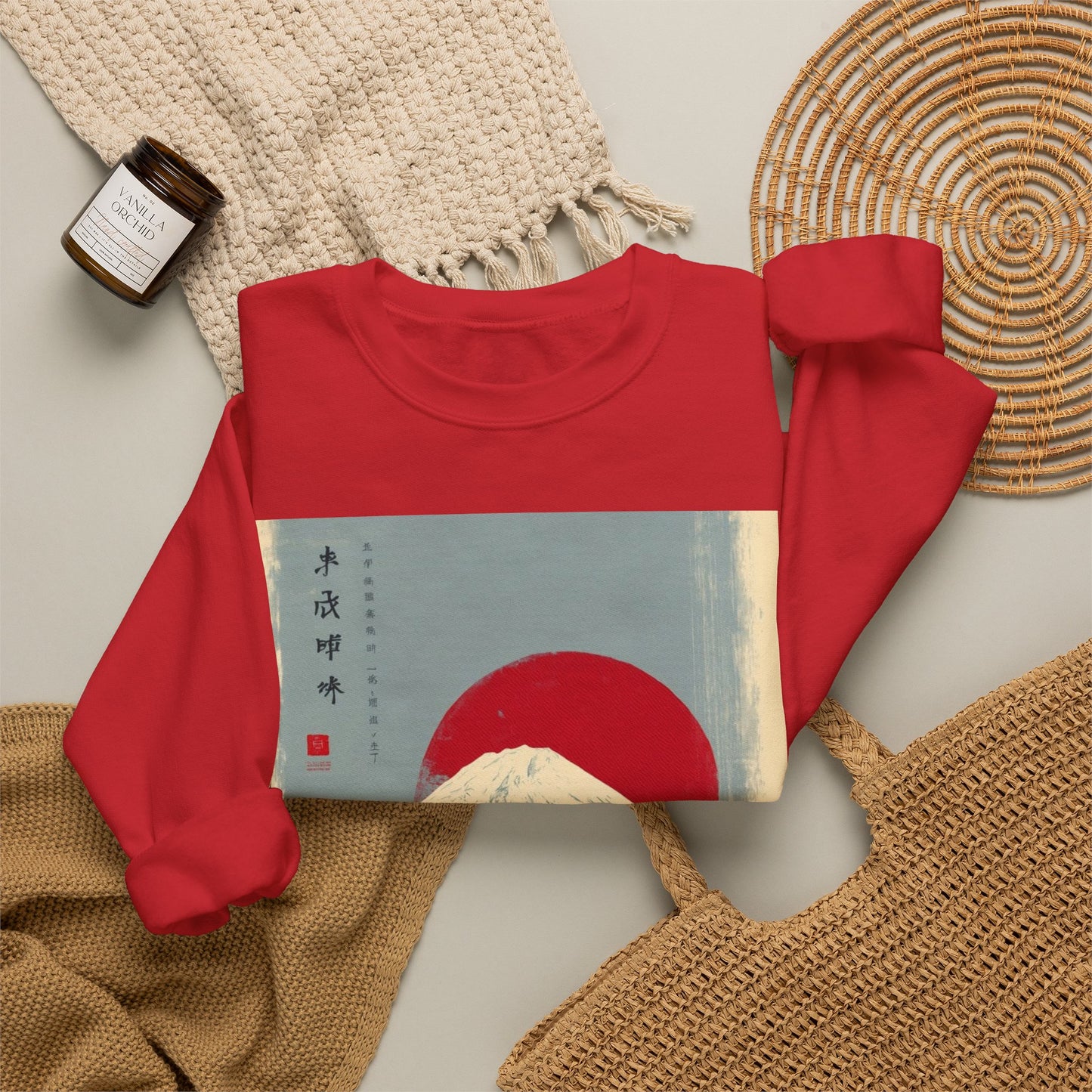 Sweatshirt — Retro Japanese Mount Fuji Art with Rising Sun & Torii Gate