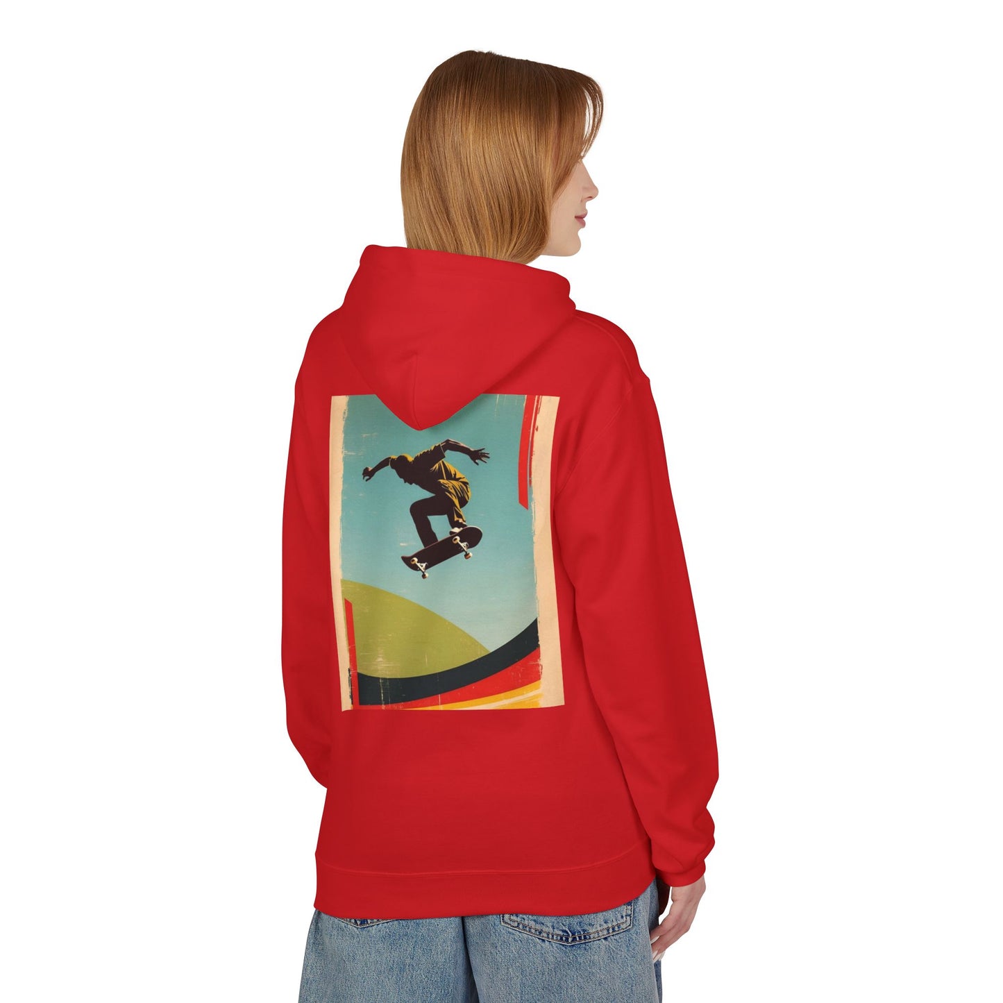 Retro Skateboarder Fleece Hoodie - Unisex Softstyle Pullover