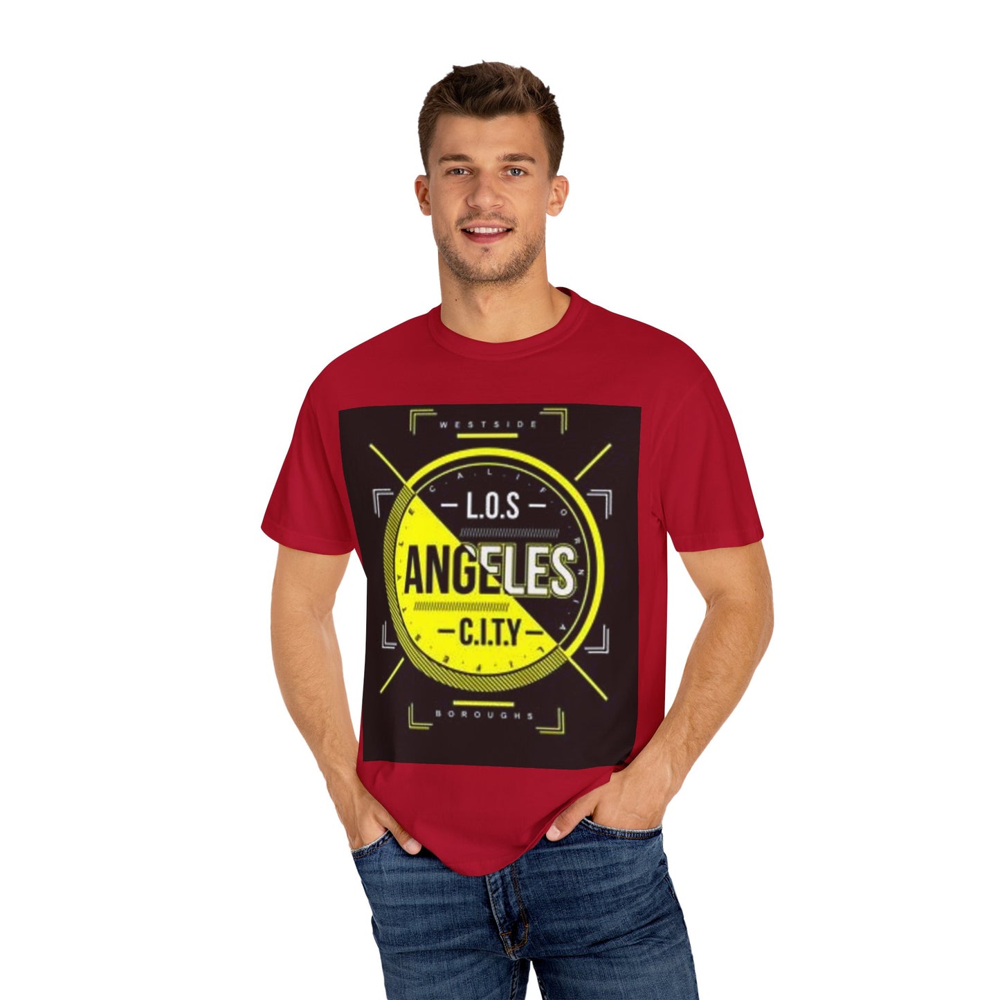 Unisex Garment-Dyed T-Shirt with Automotive Wheel Design