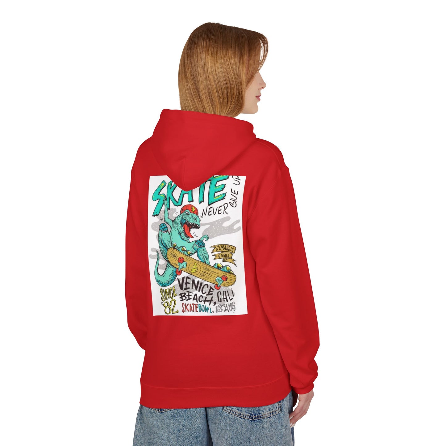 Skate Never Give Up Hoodie - Unisex Midweight Fleece with Retro Skater Design