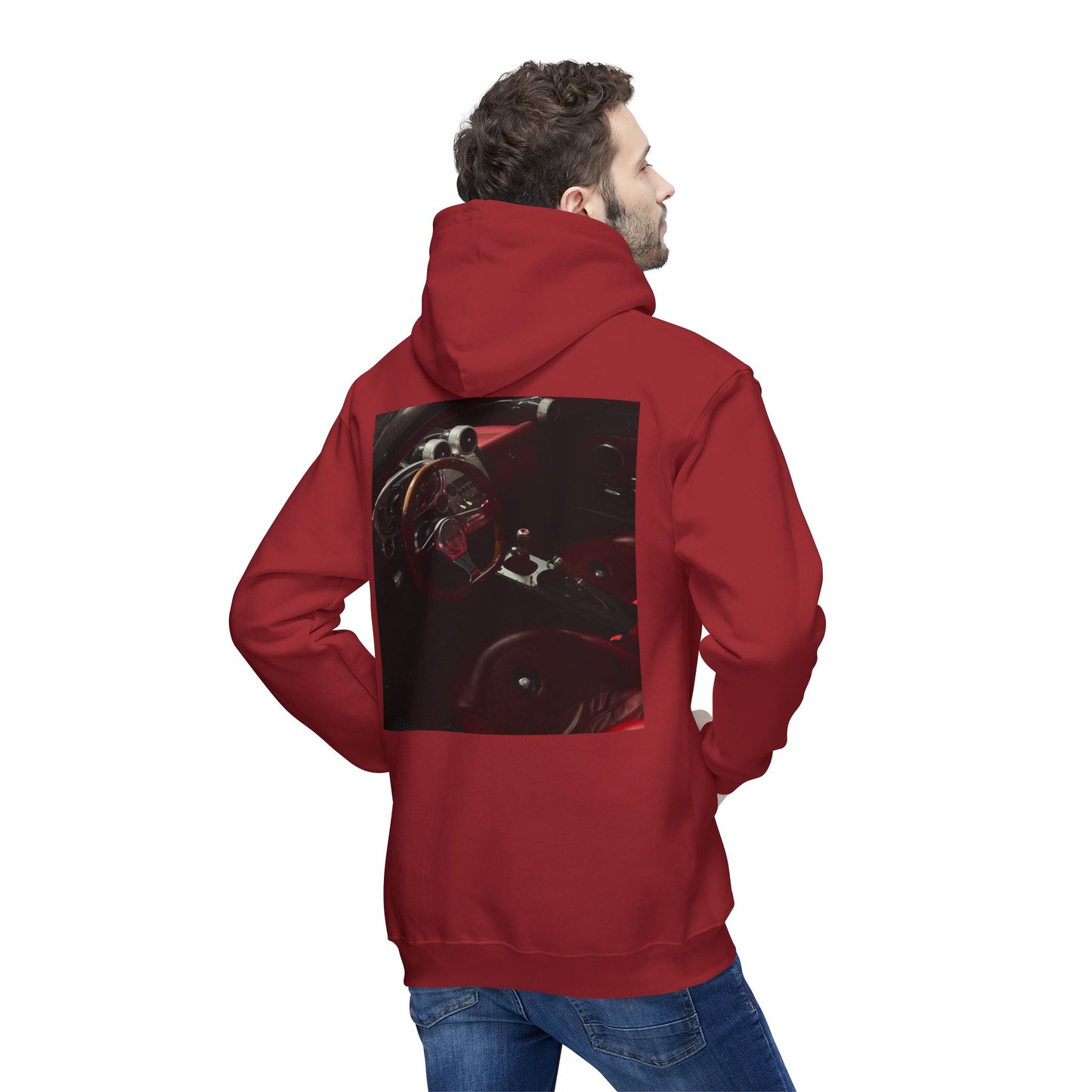 Unisex Hooded Sweatshirt with Retro Car Interior Design | Cozy Style for Auto Enthusiasts