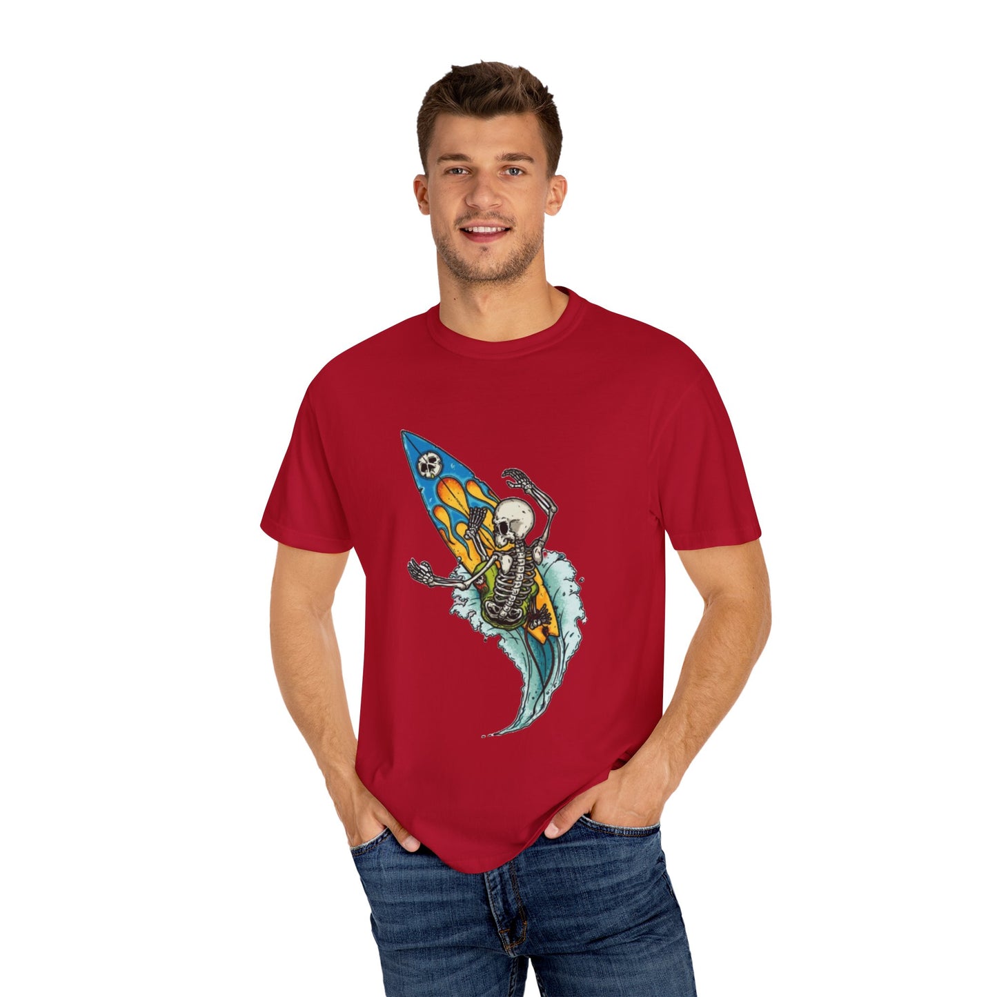 Surfing Skeleton Unisex T-shirt | Graphic Tee, Vintage Style, Beachwear, Gift for Surfers, Fun Summer Look