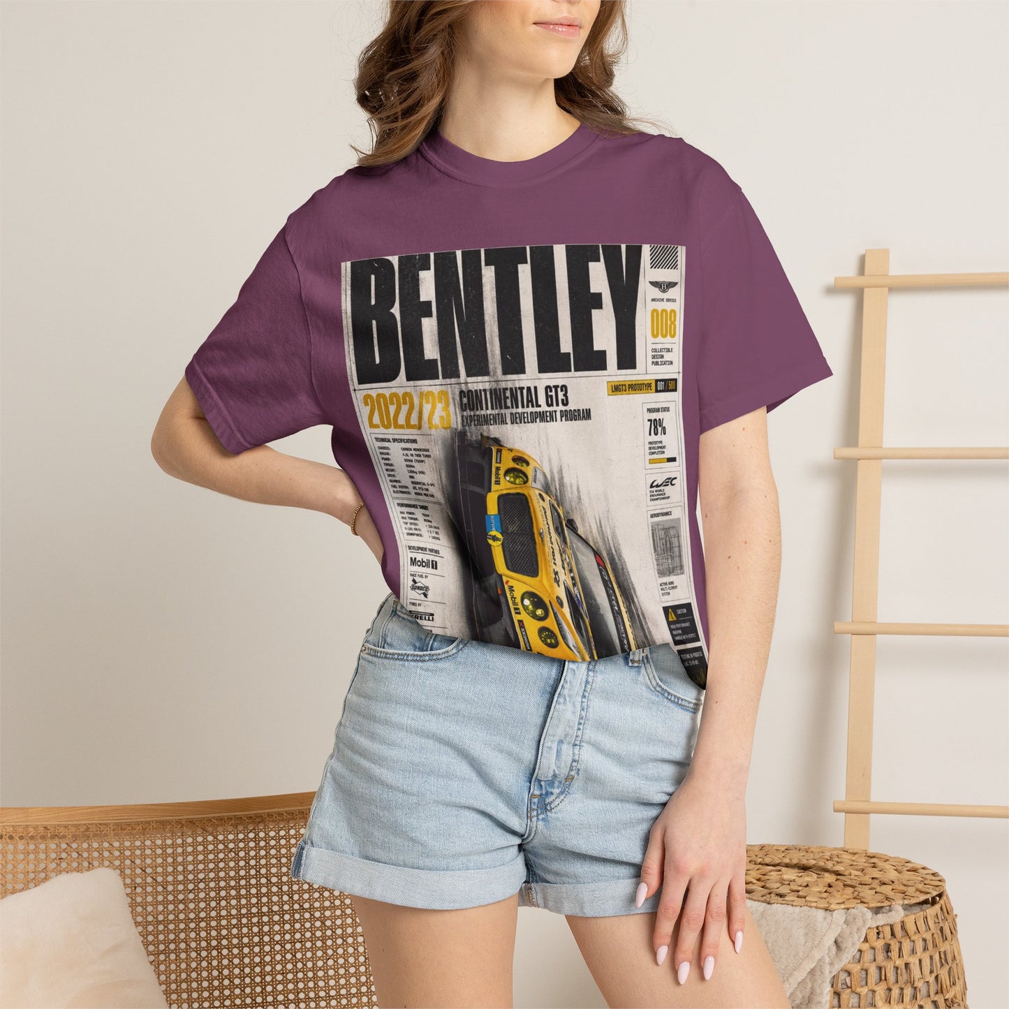 Bentley Continental GT Newspaper Graphic T‑Shirt — Vintage Racing Poster Tee