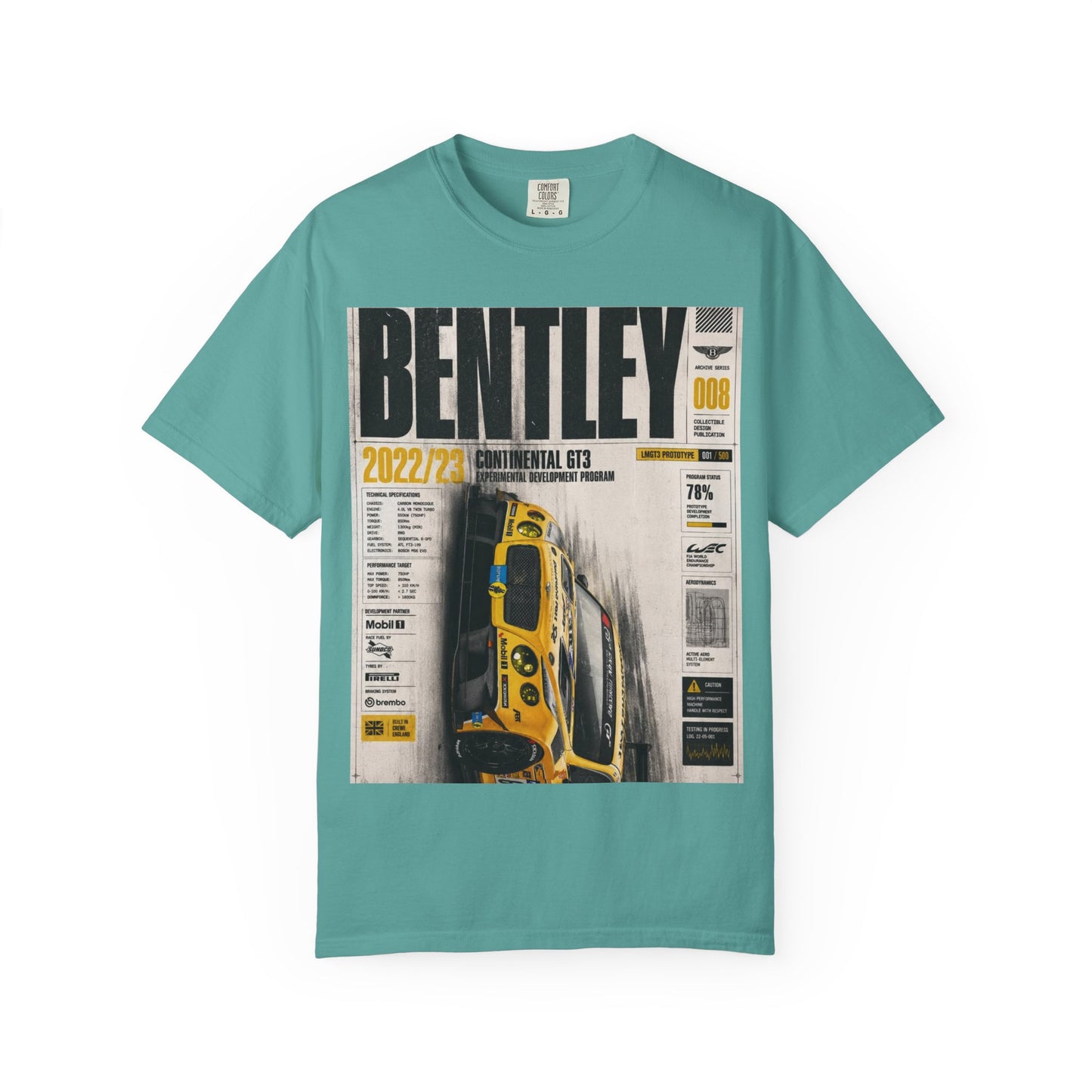 Bentley Continental GT Newspaper Graphic T‑Shirt — Vintage Racing Poster Tee