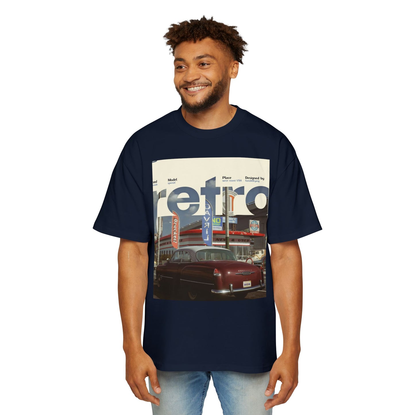 Retro Garage Tee — Vintage Car Photo Oversized T-Shirt