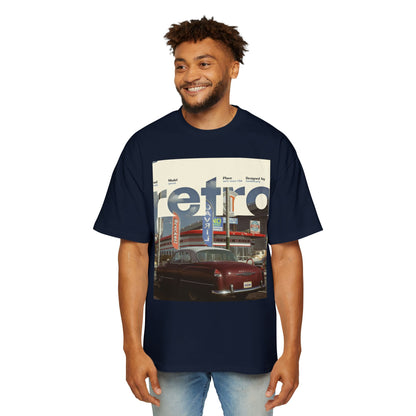 Retro Garage Tee — Vintage Car Photo Oversized T-Shirt