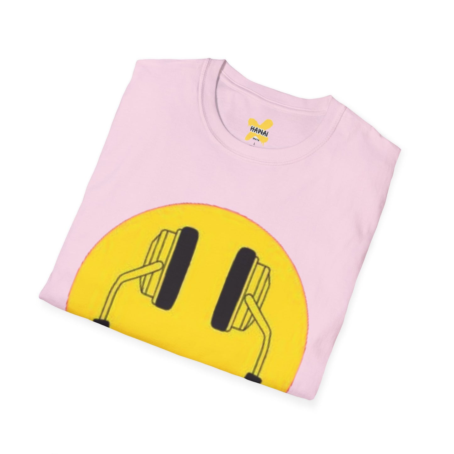 Happy Vibes Unisex Softstyle T-Shirt - Smiley Face with Headphones