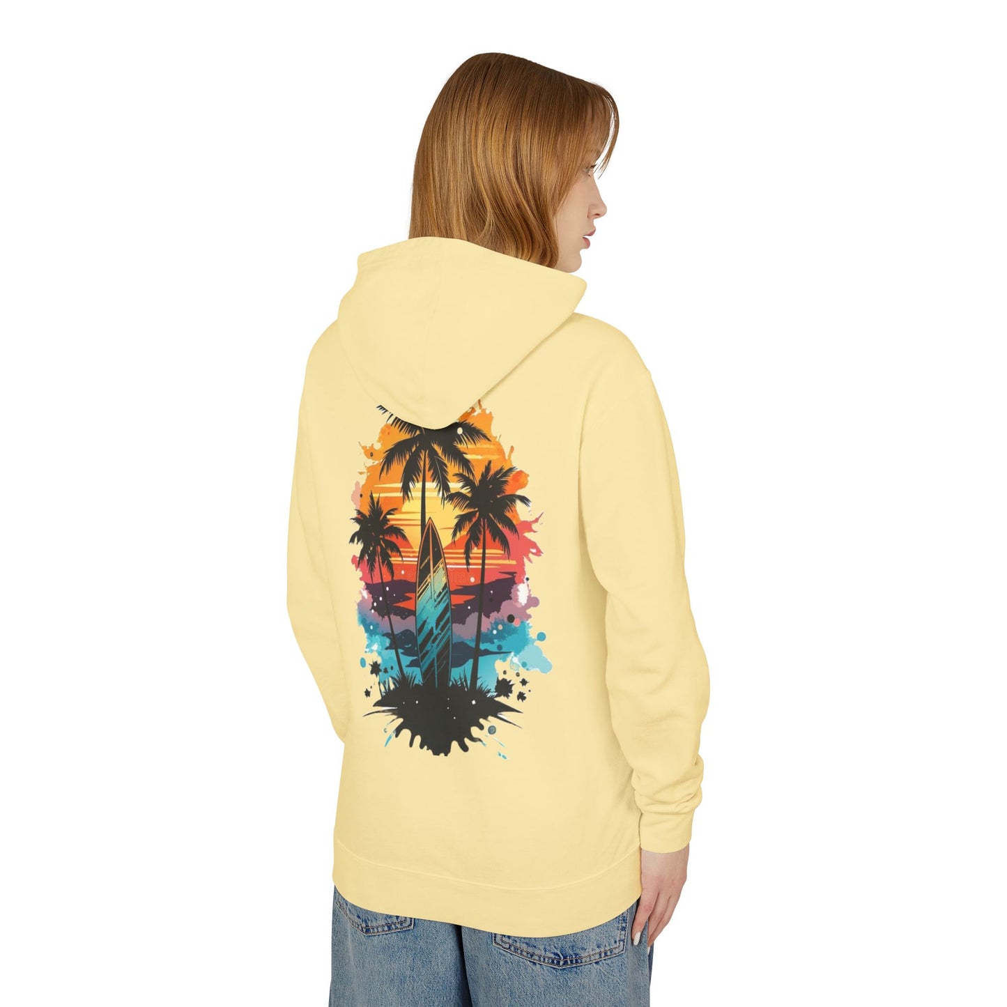 Coastal Sunset Surf Hoodie - Unisex Lightweight Hooded Sweatshirt