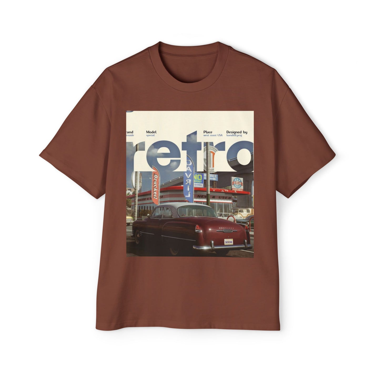 Retro Garage Tee — Vintage Car Photo Oversized T-Shirt