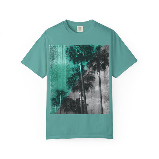Palm Trees Photo Tee — Vintage Teal Sunset T-Shirt