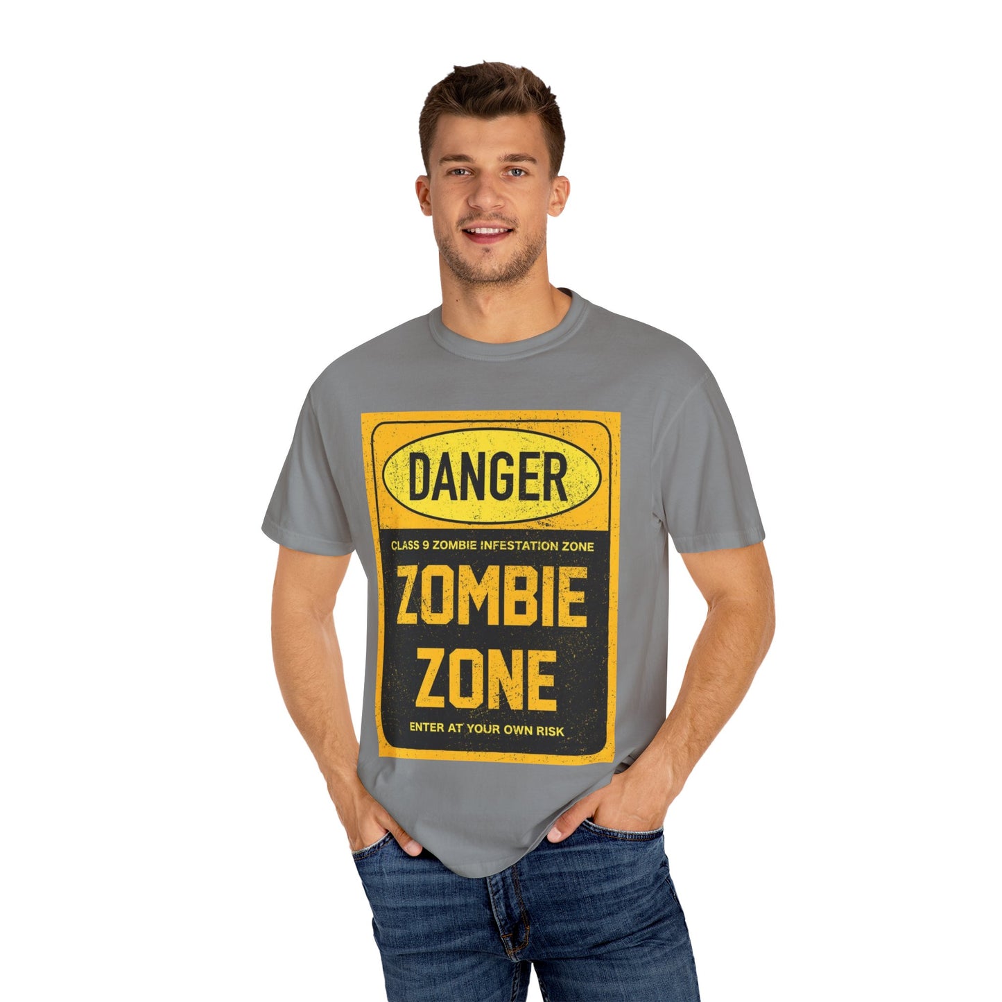 Zombie Zone T-Shirt - Unisex Danger Graphic Tee for Halloween & Horror Fans