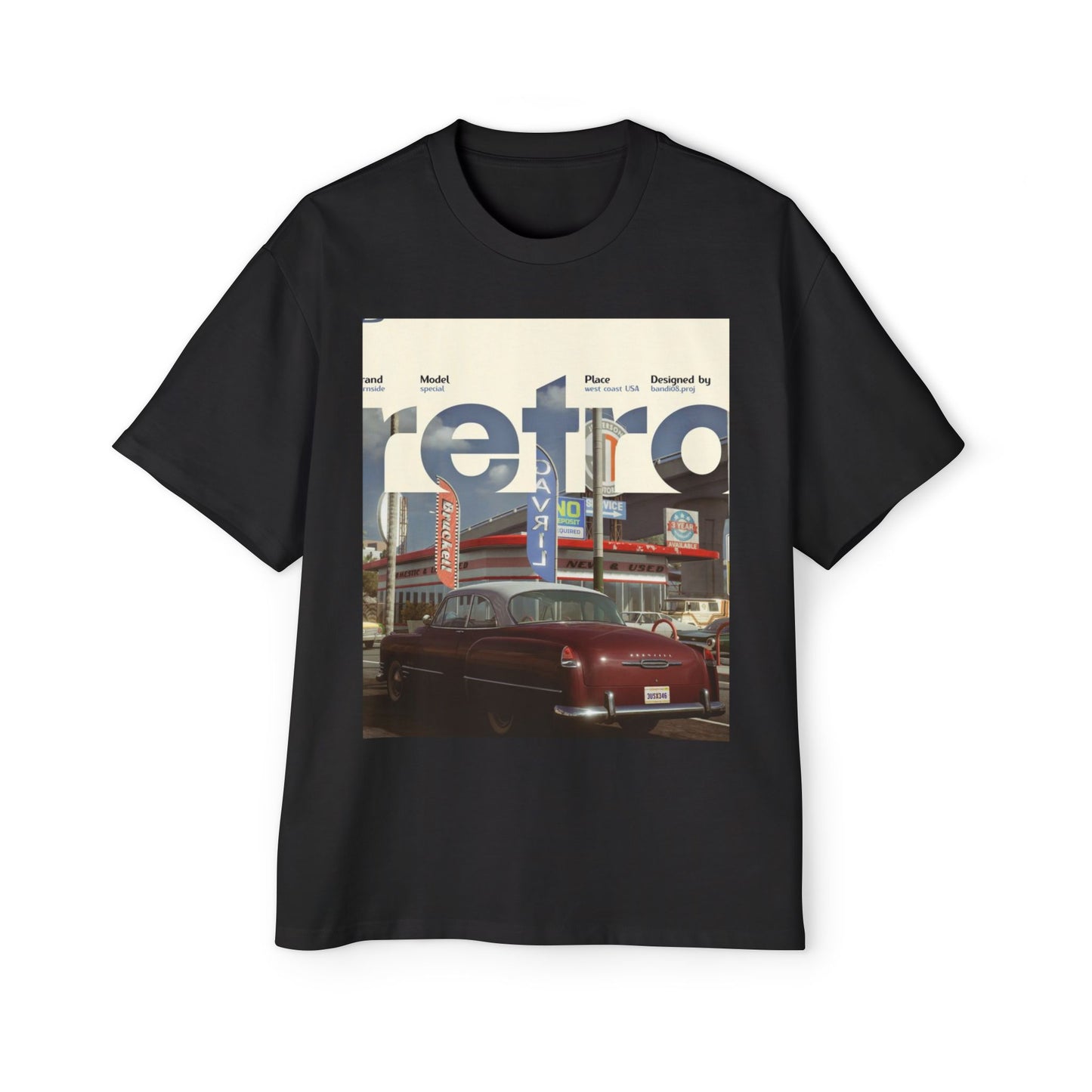 Retro Garage Tee — Vintage Car Photo Oversized T-Shirt