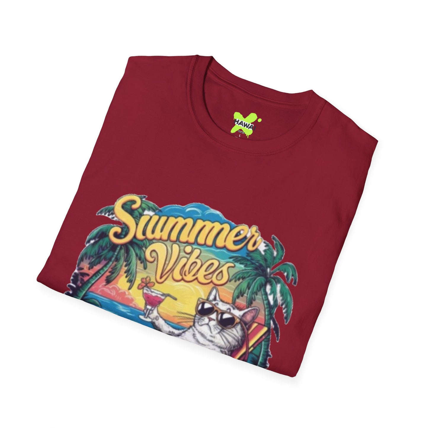 Summer Vibes Cat T-Shirt - Unisex Softstyle Tee for Relaxation and Fun