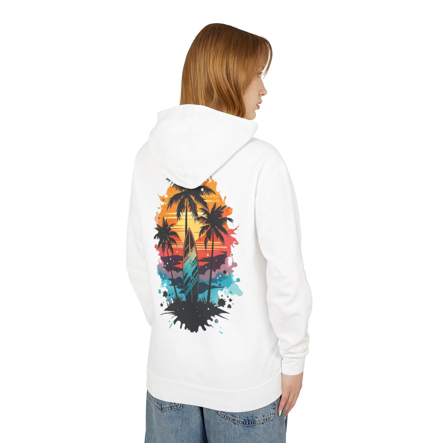 Coastal Sunset Surf Hoodie - Unisex Lightweight Hooded Sweatshirt