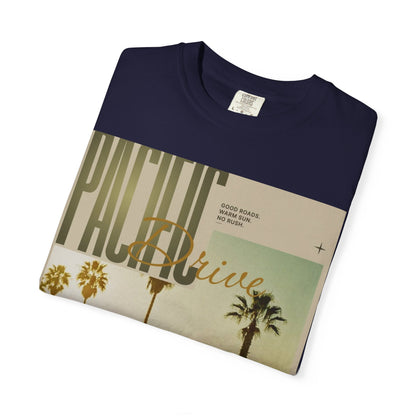 Pacific Drive Vintage Beach T-Shirt – Sunset Palm Coastal Graphic Tee