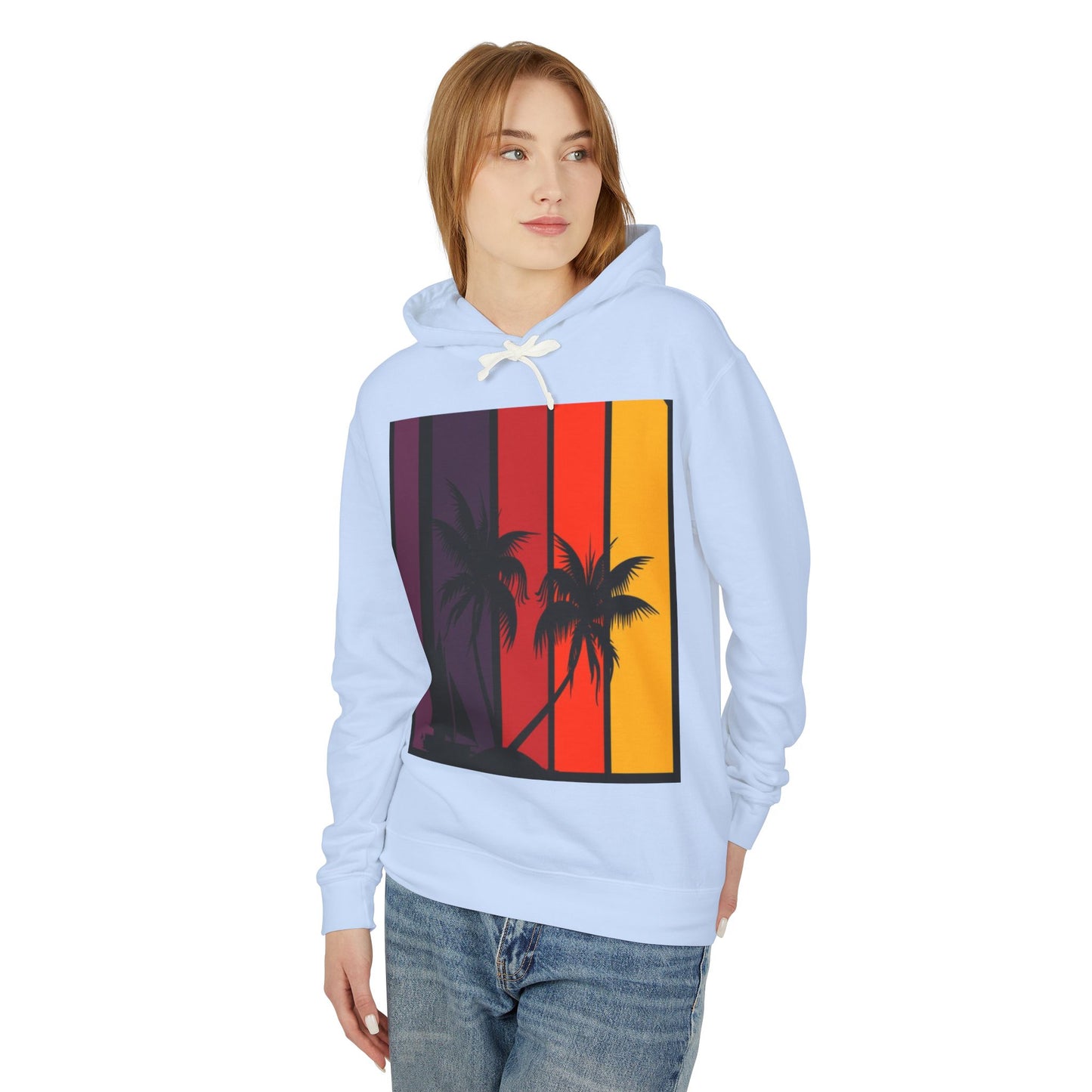 Tropical Sunset Hoodie - Unisex Lightweight Sweatshirt with Palm Tree Design
