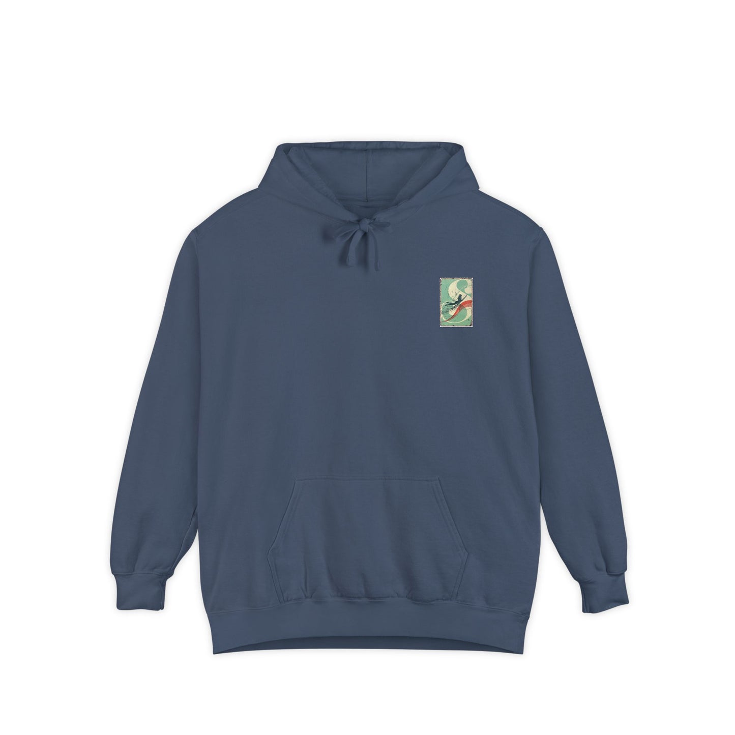 White Hoodie with Retro Skate Sticker Graphic — Vintage Skateboard Design