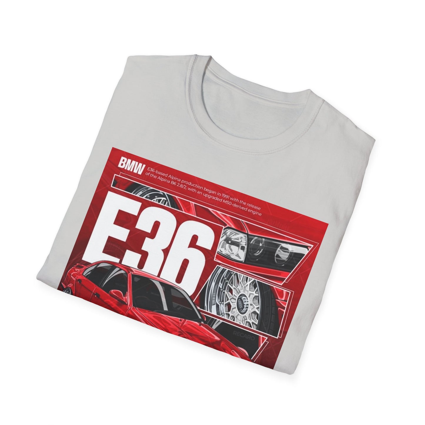 BMW E36 Graphic Unisex Softstyle T-Shirt, Car Enthusiast Tee, Vintage Auto Shirt, Gift for Him, Racing Apparel, Automotive Fashion