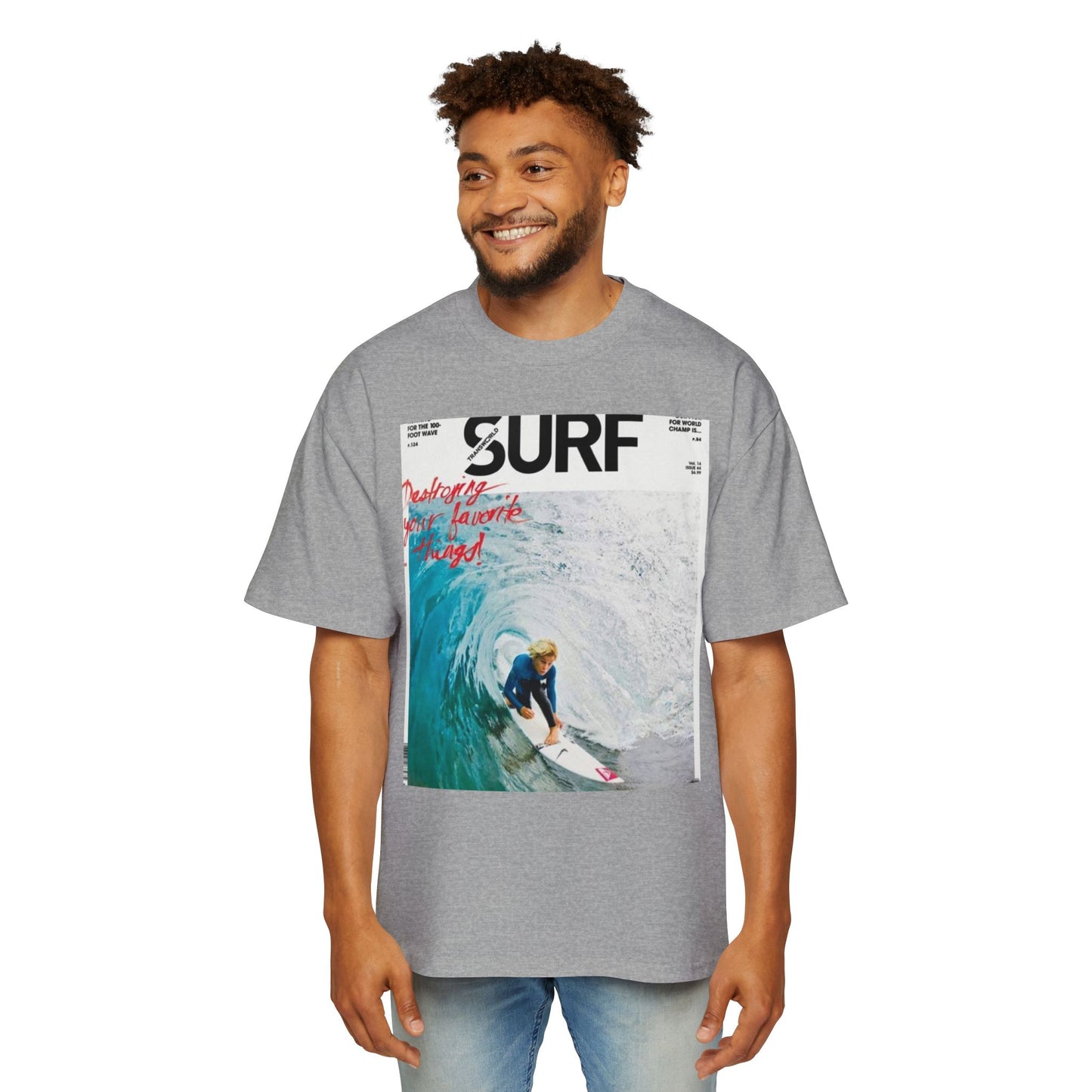 Surf Photo Graphic Tee — "Surf" Wave Rider Men's Oversized T-Shirt
