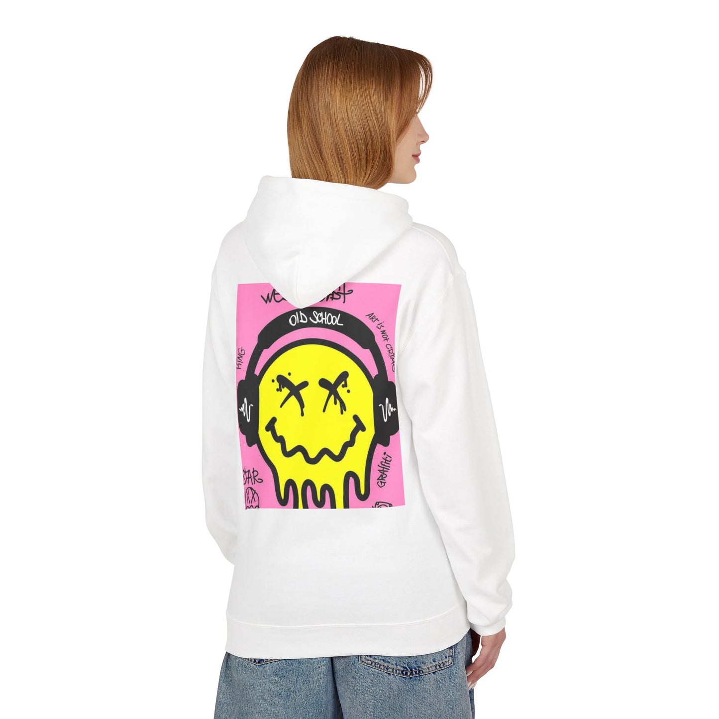 Retro Graffiti Hoodie – Unisex Midweight Fleece with Vibrant Yellow Design