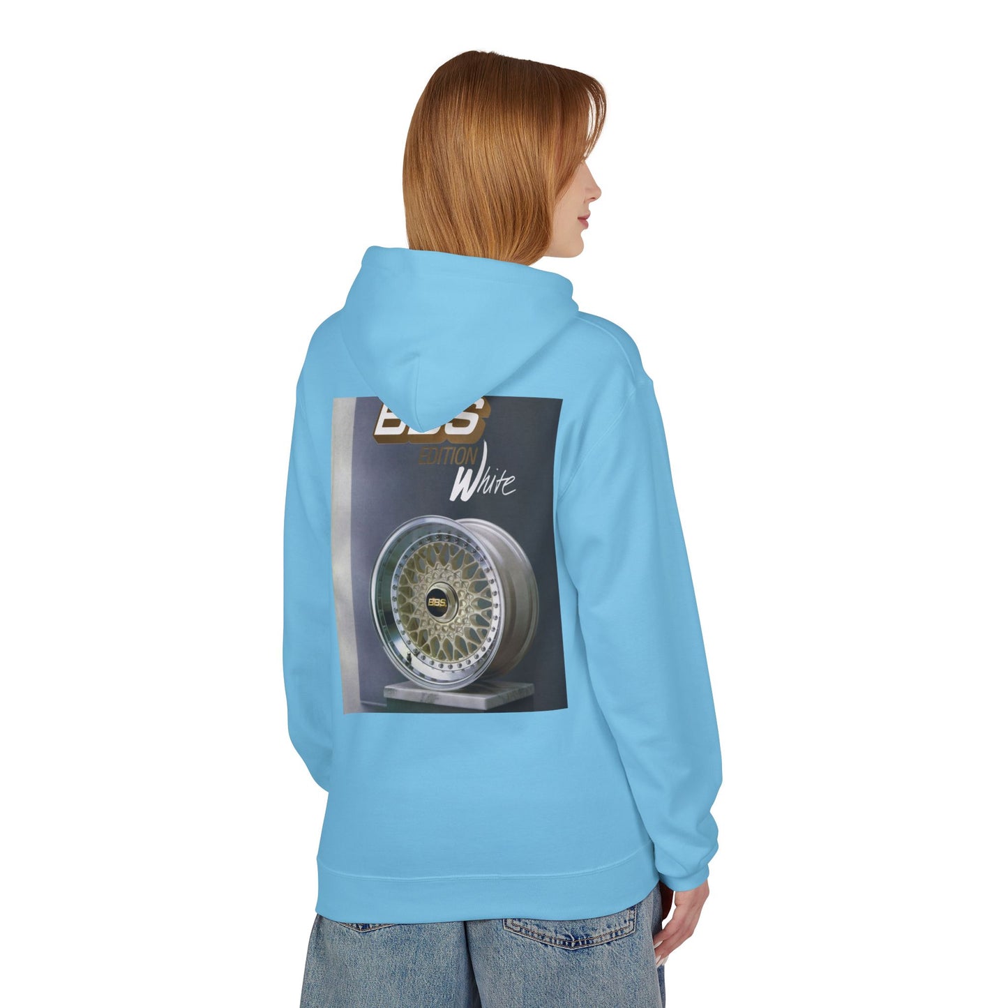 BBS Edition White Hoodie | Unisex Softstyle Fleece + Trendy Car Enthusiast Design