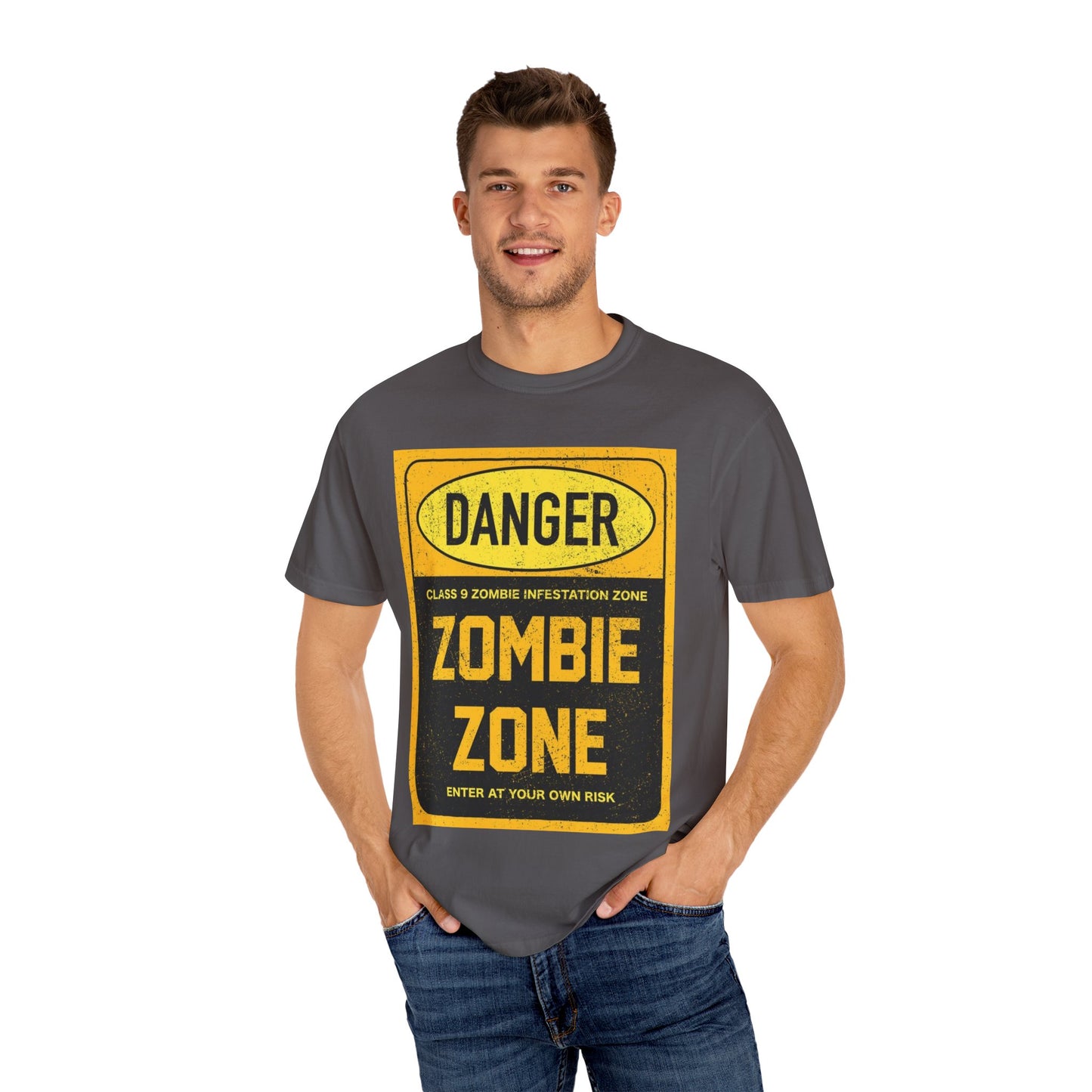 Zombie Zone T-Shirt - Unisex Danger Graphic Tee for Halloween & Horror Fans