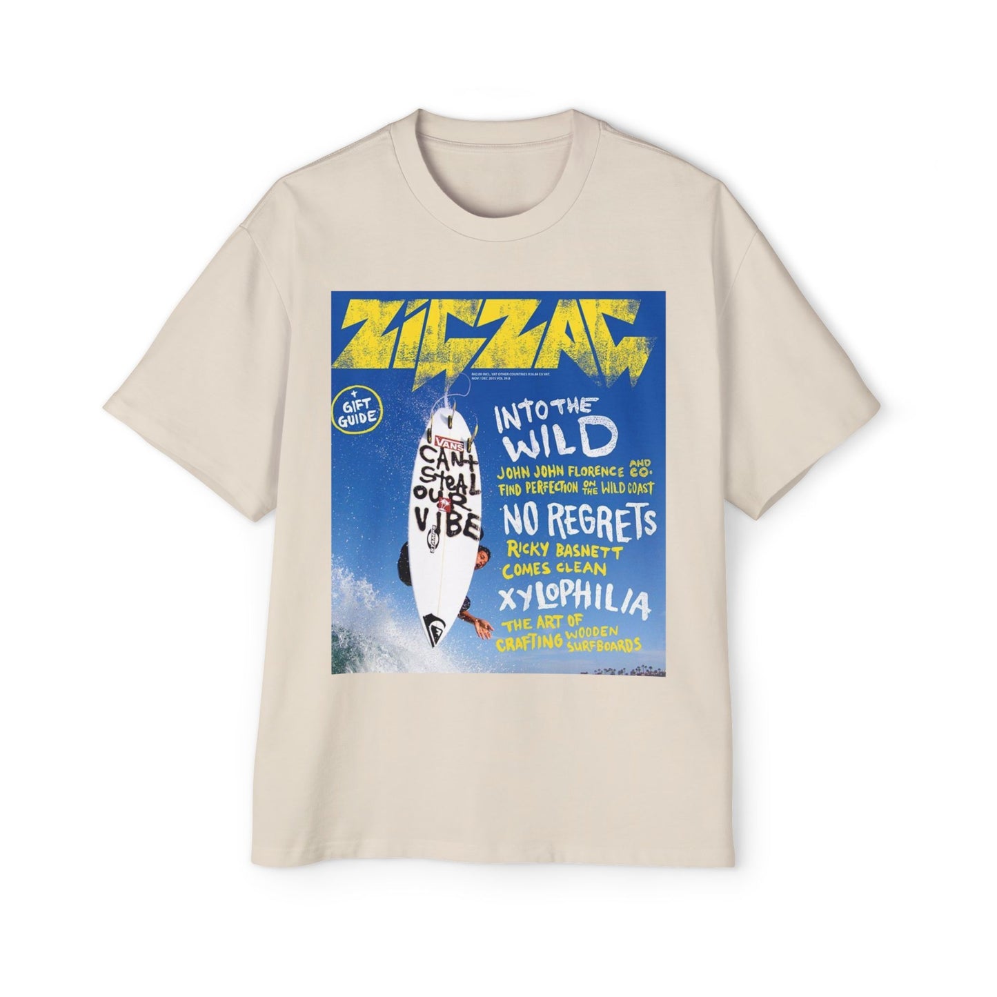 Surf Poster Graphic Tee — "Into the Wild / No Regrets" Oversized Men’s T‑Shirt