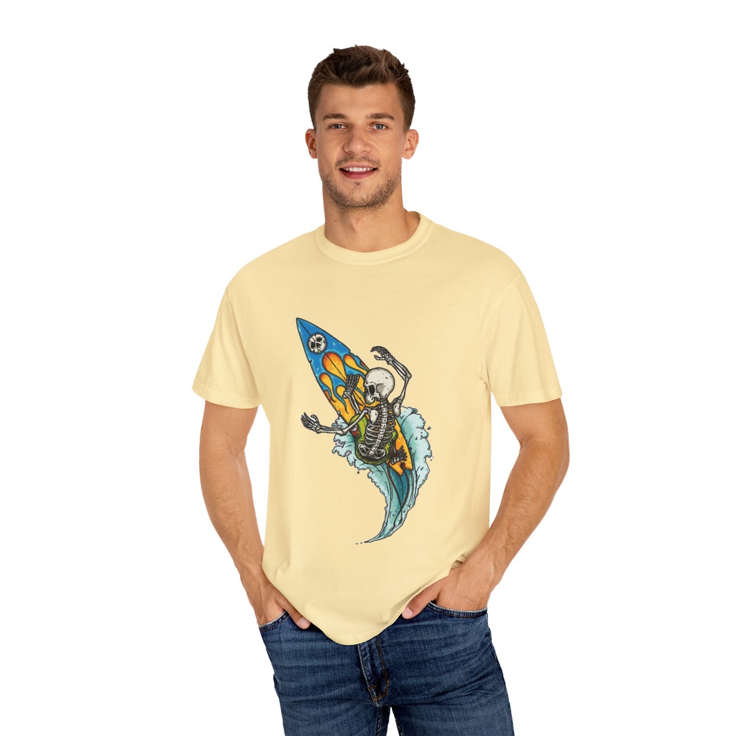 Surfing Skeleton Unisex T-shirt | Graphic Tee, Vintage Style, Beachwear, Gift for Surfers, Fun Summer Look