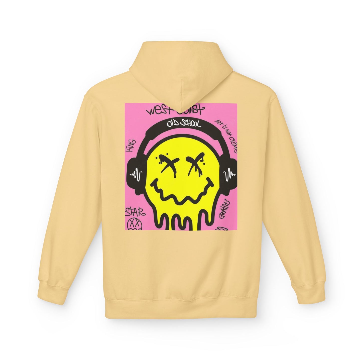 Retro Graffiti Hoodie – Unisex Midweight Fleece with Vibrant Yellow Design