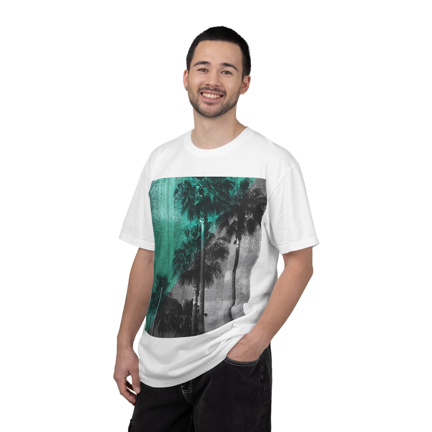 Palm Trees Photo Tee — Vintage Teal Sunset T-Shirt