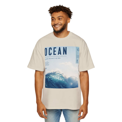 Ocean Wave Graphic Tee — "OCEAN" Photo Print Oversized Men's T-Shirt