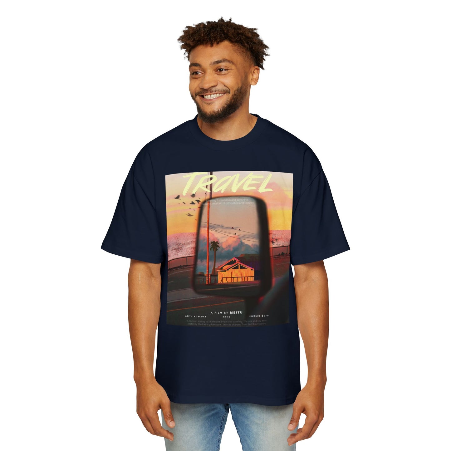 Travel Sunset Tee — Retro Roadside Mirror Graphic T-Shirt