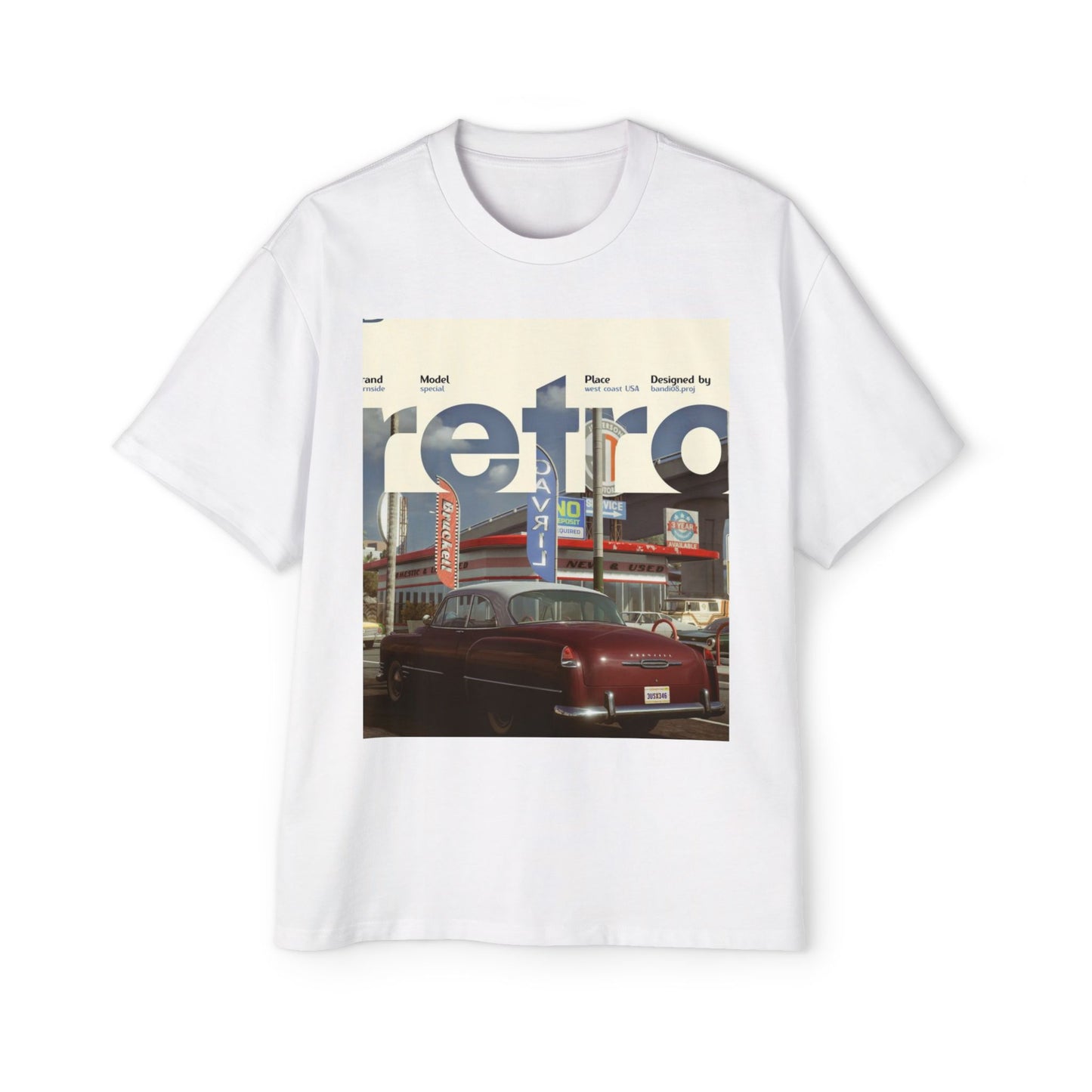 Retro Garage Tee — Vintage Car Photo Oversized T-Shirt
