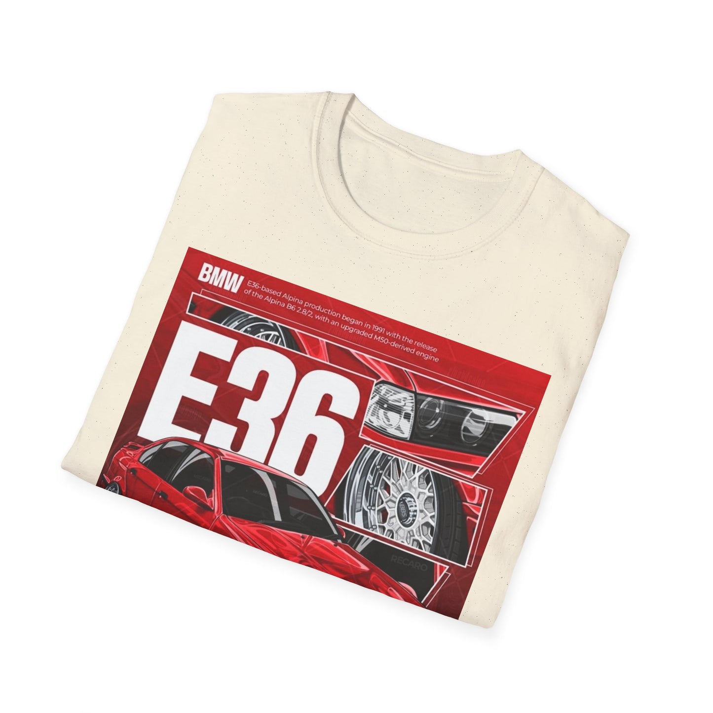 BMW E36 Graphic Unisex Softstyle T-Shirt, Car Enthusiast Tee, Vintage Auto Shirt, Gift for Him, Racing Apparel, Automotive Fashion