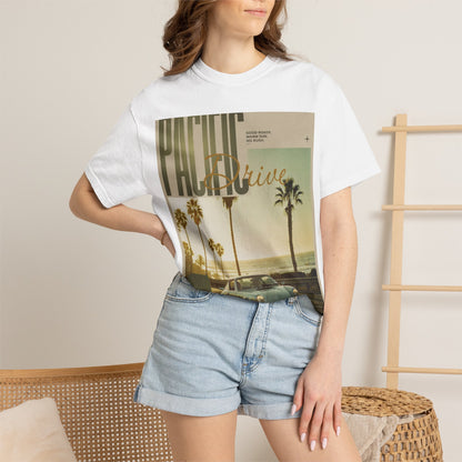 Pacific Drive Vintage Beach T-Shirt – Sunset Palm Coastal Graphic Tee