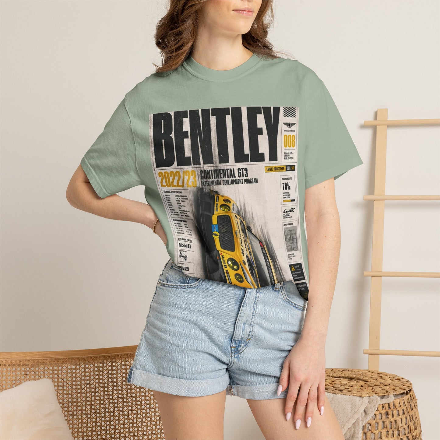 Bentley Continental GT Newspaper Graphic T‑Shirt — Vintage Racing Poster Tee