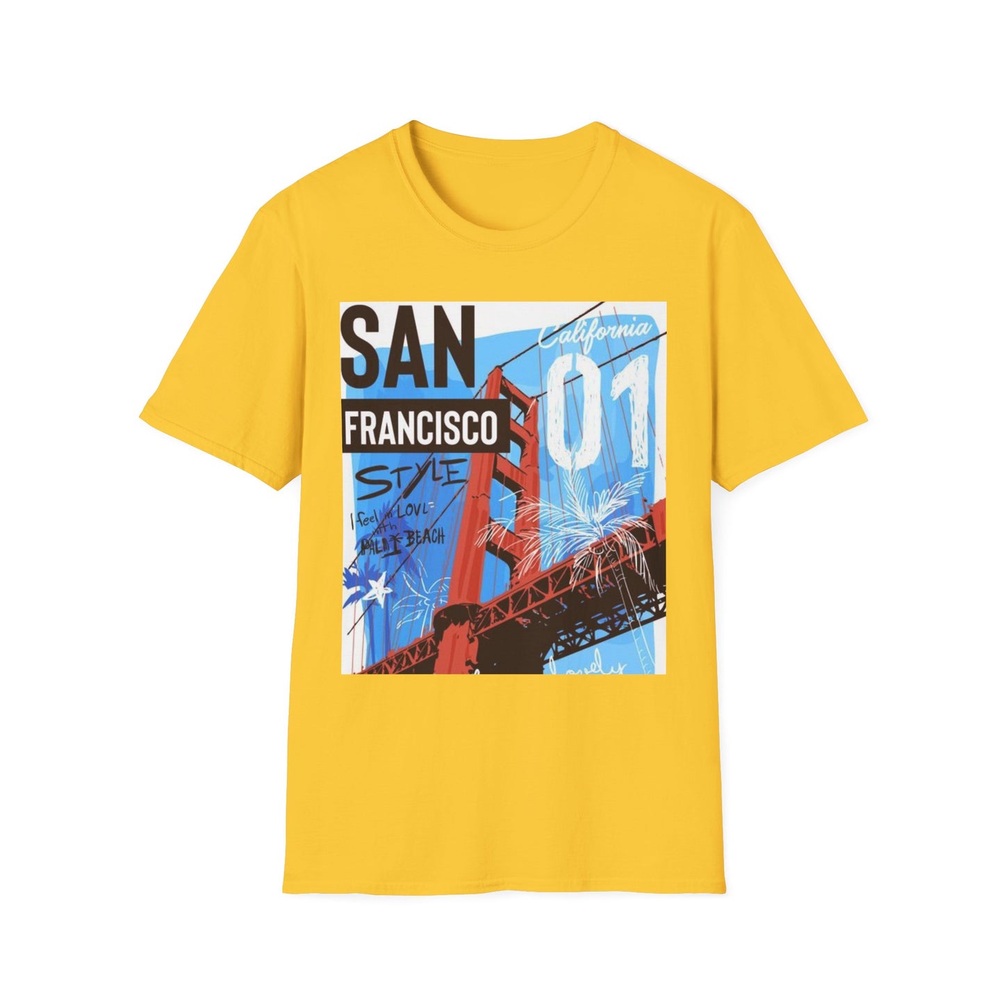 San Francisco Graphic Unisex Softstyle T-Shirt - California Vibe, Perfect for Beach Lovers