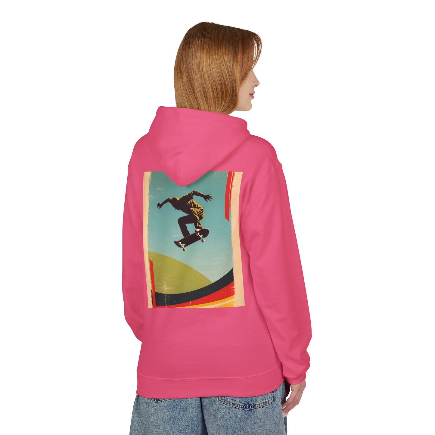 Retro Skateboarder Fleece Hoodie - Unisex Softstyle Pullover