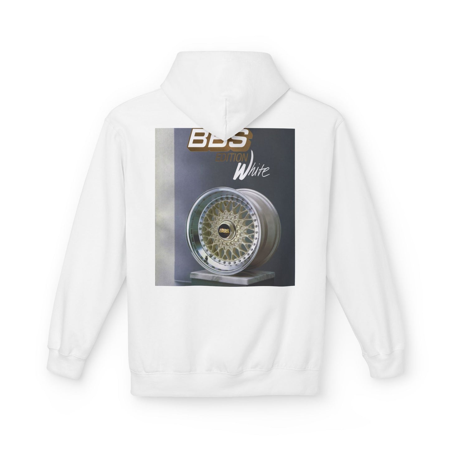 BBS Edition White Hoodie | Unisex Softstyle Fleece + Trendy Car Enthusiast Design
