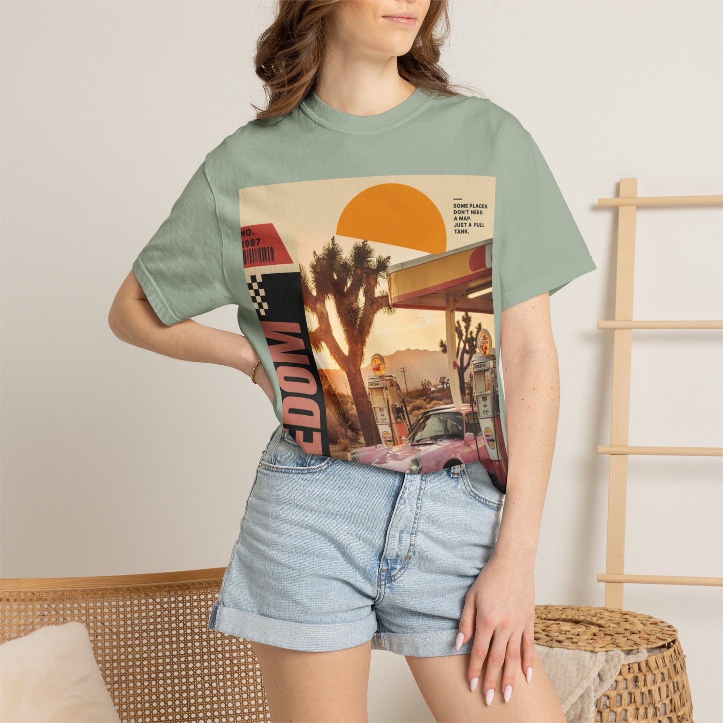 Freedom Road T-Shirt — Retro Desert Sunset Vintage Car Graphic