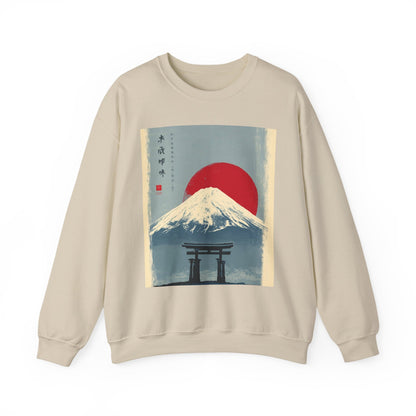 Sweatshirt — Retro Japanese Mount Fuji Art with Rising Sun & Torii Gate